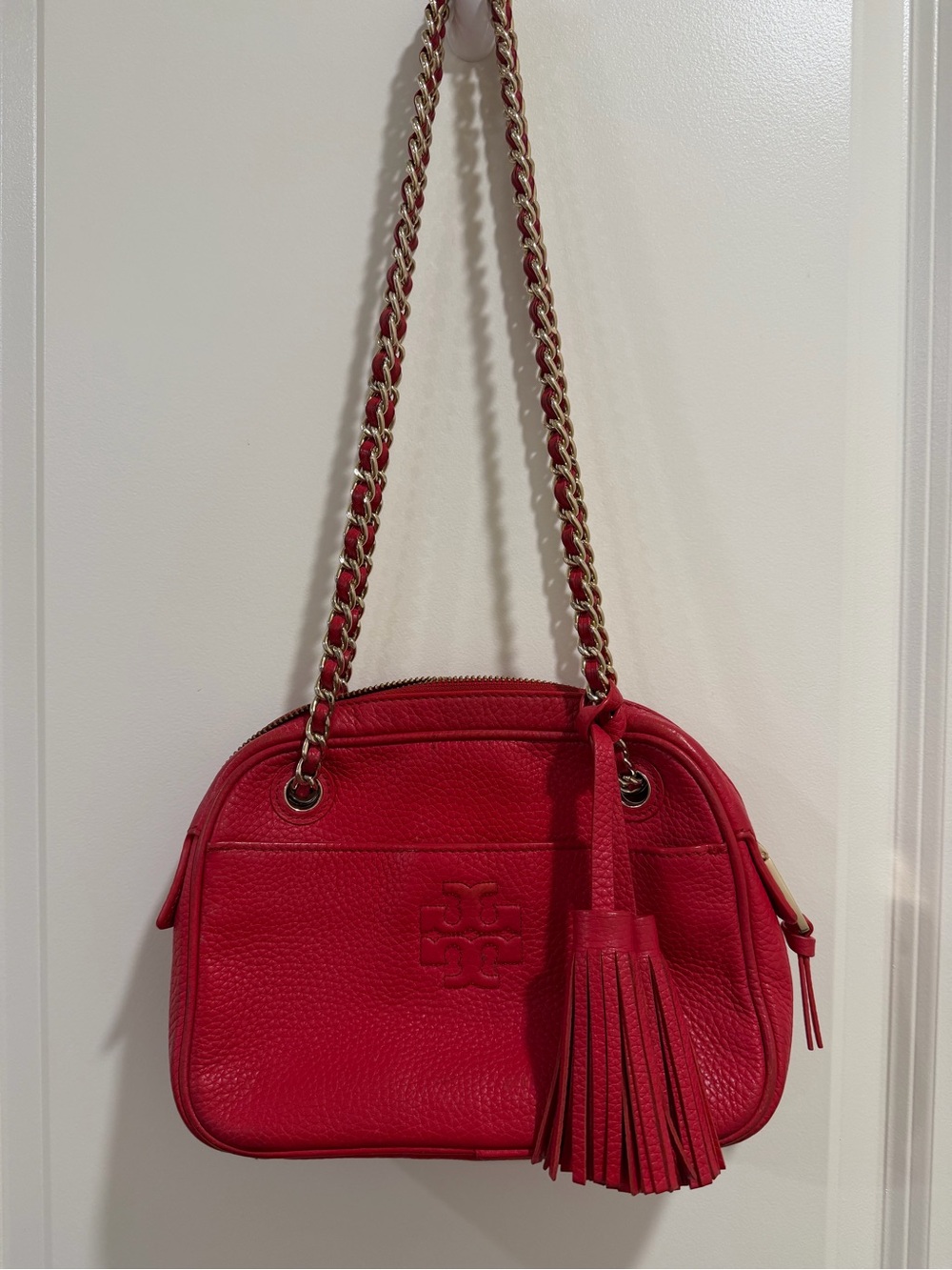Tory Burch Red Leather Tassel Chain-Shoulder Bag